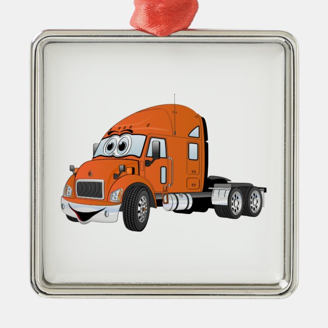 Semi Truck Cab Orange Metal Ornament (Front)