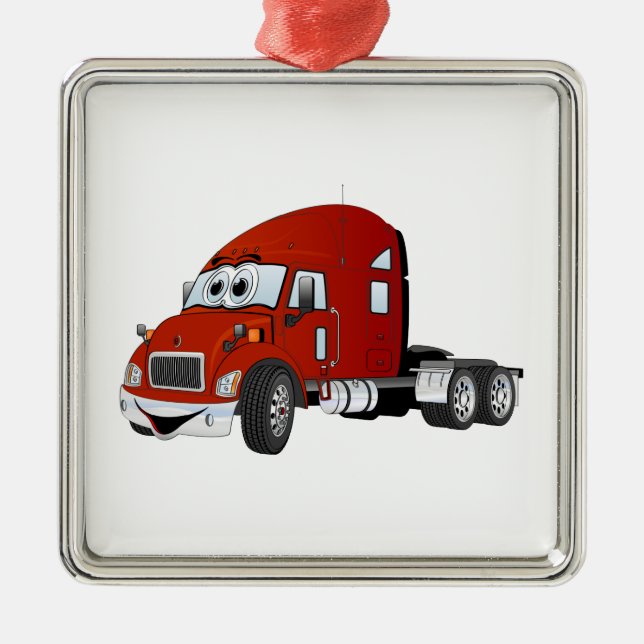 Semi Truck Cab Red Metal Ornament (Front)
