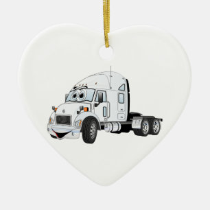 Semi Truck Cab White Ceramic Ornament