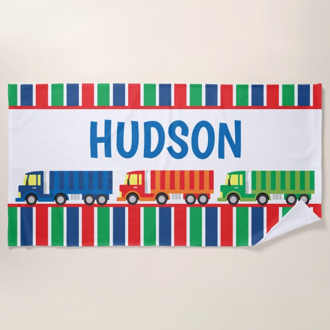 Semi Truck Convoy Personalized Beach Towel (Front)