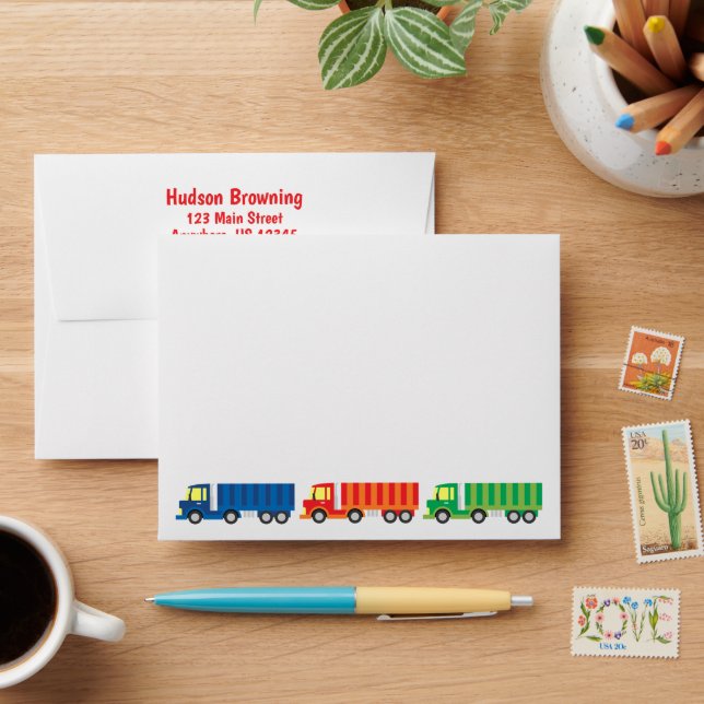 Semi Truck Convoy Personalized Stationery Envelope (Desk)