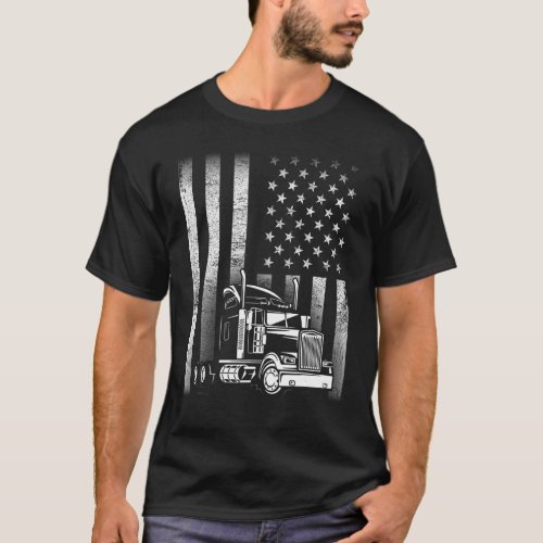 Semi Truck Driver 18 Wheeler Trucker Cool US Ameri T_Shirt