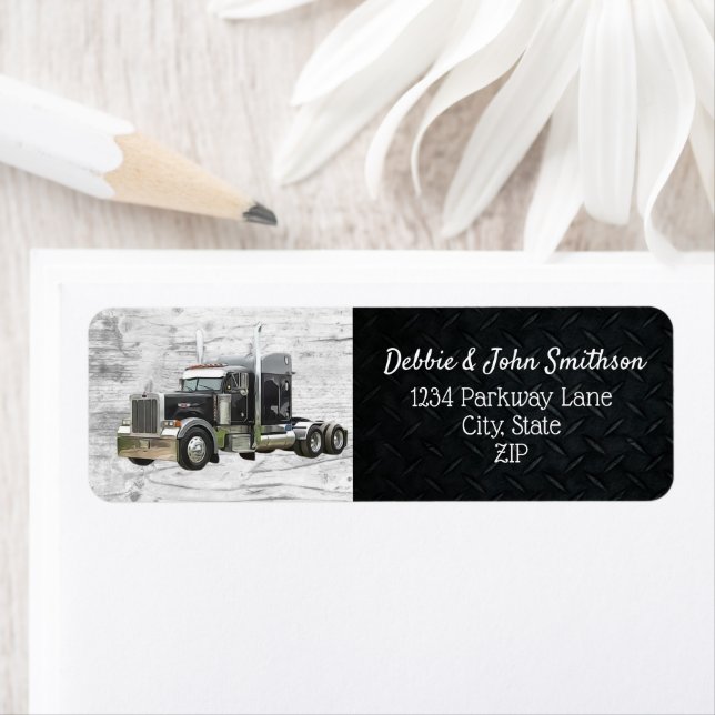 Semi Truck Driver Trucker Business Return Address Label (Insitu)