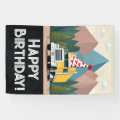 Aperturee Blue Semi Truck Happy Birthday Rectangle Backdrop Checkered Flag Transportation