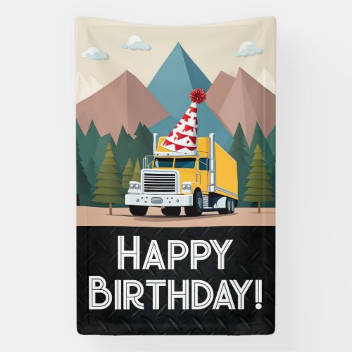 Semi Truck Happy Birthday Party Cool Transport Banner