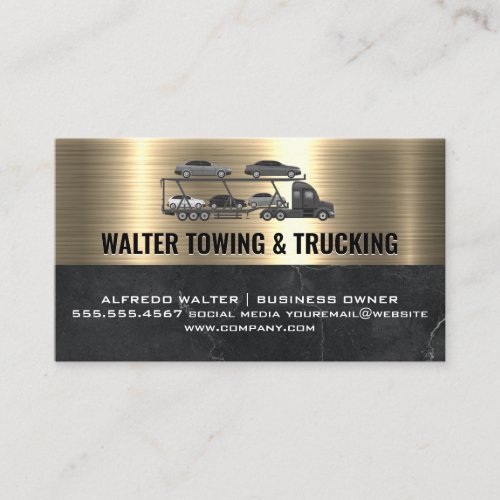 Semi Truck Hauling Cars  Metallic Gold Marble Business Card