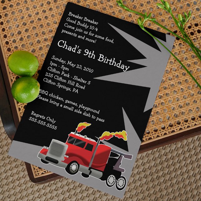 SEMI TRUCK Hot Rod Boys Birthday Invitation (Creator Uploaded)