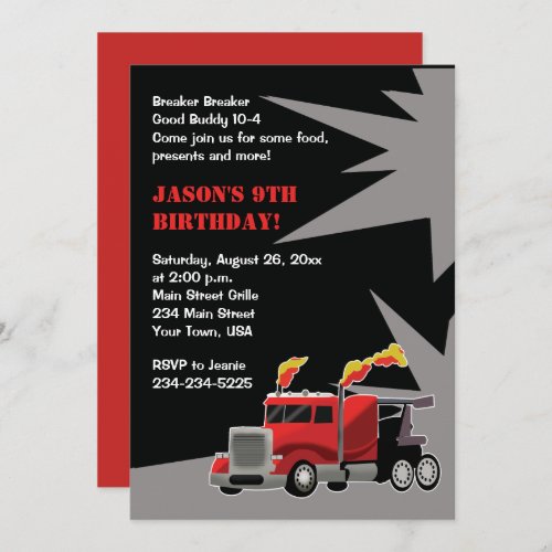 Semi Truck Hot Rod Boys Birthday Invitation