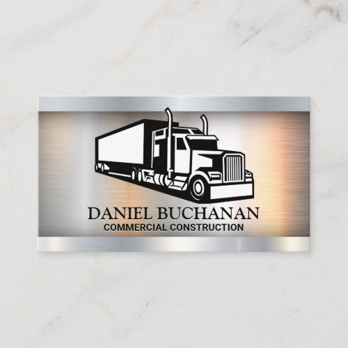 Semi Truck Icon  Metallic Brushed Business Card
