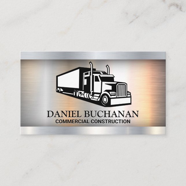 Semi Truck Icon | Metallic  Business Card (Front)
