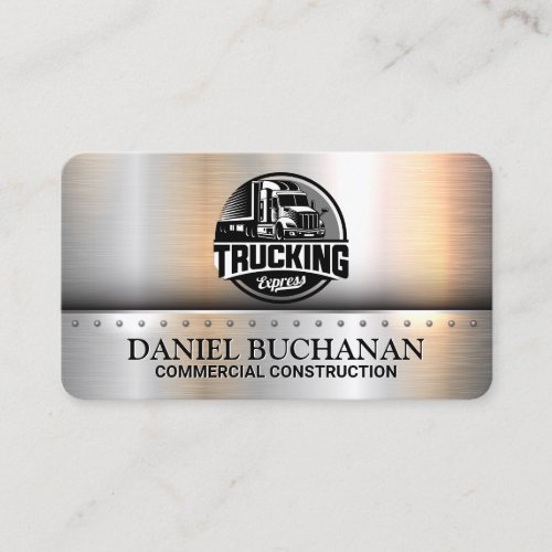 Semi Truck Logo | Commercial Driver | Sleek Metal Business Card