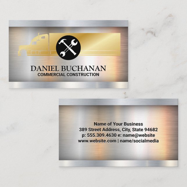 Semi Truck Logo | Construction Tools Business Card (Front/Back)