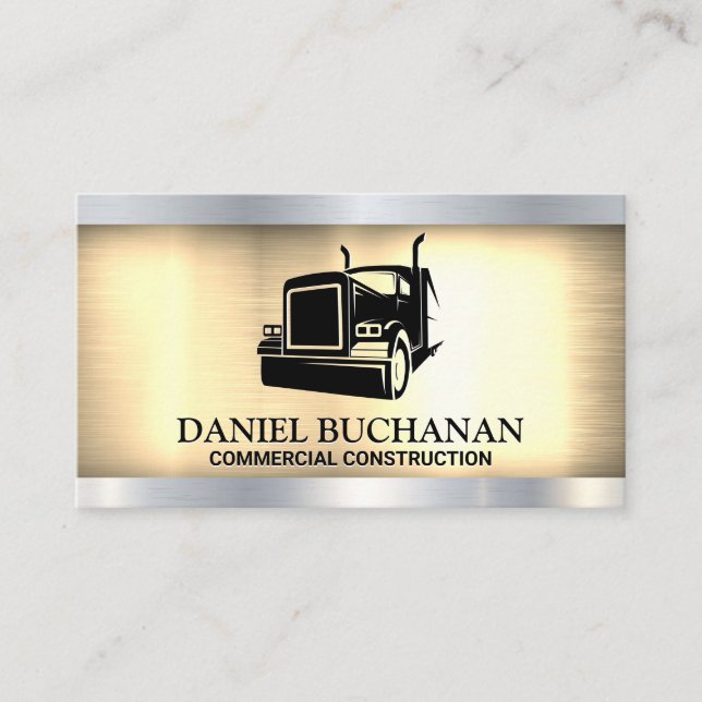 Semi Truck Logo | Gold Silver Metallic Business Card (Front)