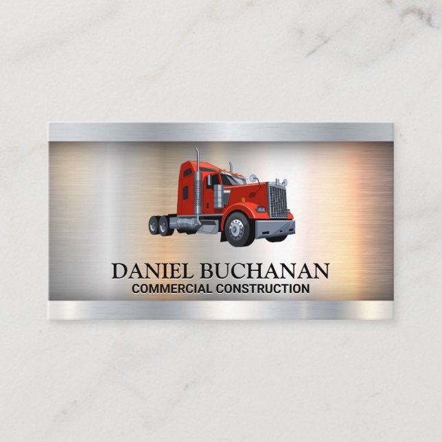 Semi Truck Logo | Metallic Background Business Card (Front)