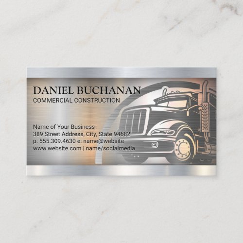 Semi Truck Logo  Metallic Brushed Background Business Card