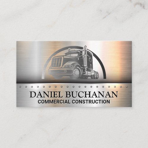 Semi Truck Logo  Metallic Brushed Business Card
