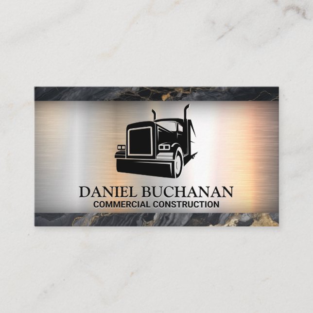 Semi Truck Logo | Metallic | Marble Business Card (Front)