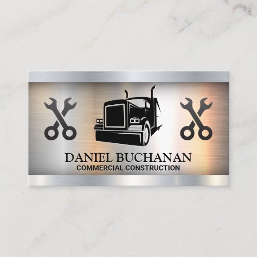 Semi Truck Logo  Wrenches  Metallic Business Card