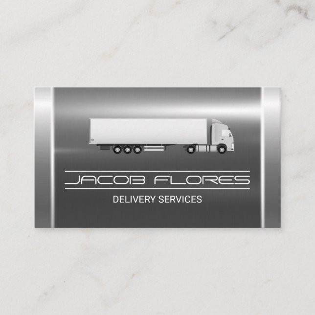 Semi Truck | Metallic Aluminum Industrial Business Card (Front)