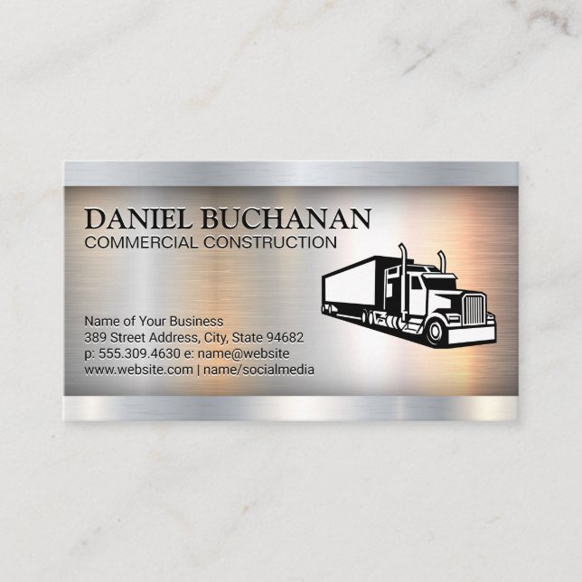 Semi Truck | Metallic | Logistics Business Card (Front)