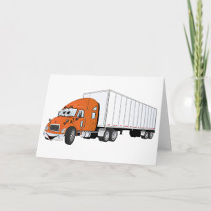 Semi Truck Orange White Trailer Cartoon Card