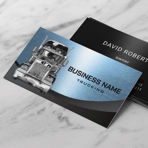 Semi Truck Professional Trucking Blue Metal Business Card