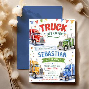 Semi-Truck Red Birthday Invitation