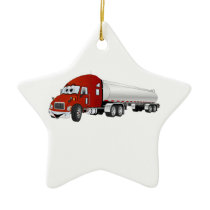 Semi Truck Red Silver Tanker Trailer Cartoon Ceramic Ornament