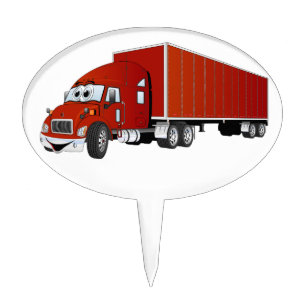 Semi Truck Red Trailer Cartoon Cake Topper