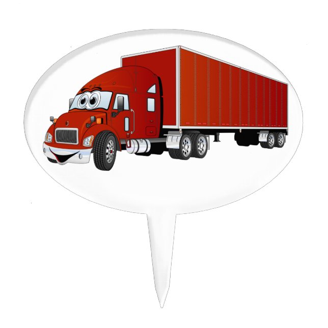 Semi Truck Red Trailer Cartoon Cake Topper (Front)