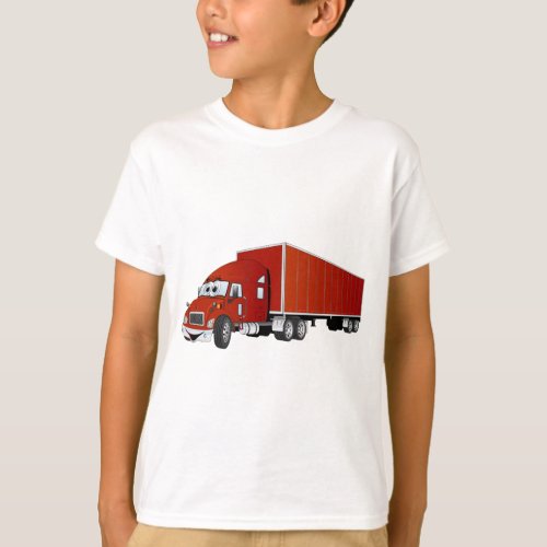 Semi Truck Red Trailer Cartoon T_Shirt