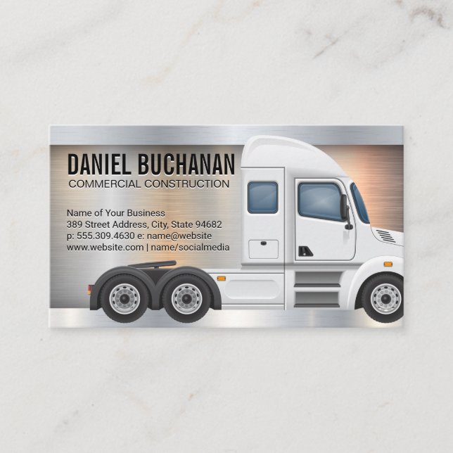 Semi Truck | Side View | Logistics Distribution Business Card (Front)