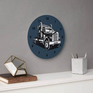 Semi Truck Transport Highway Cool Driver Large Clock
