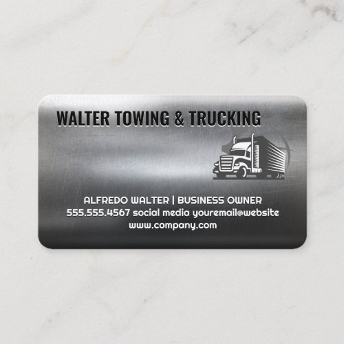 Semi Truck Transport Logo | Industrial Metallic Business Card