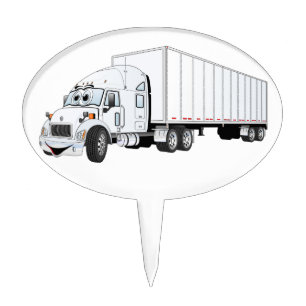 Semi Truck White Trailer Cartoon Cake Topper
