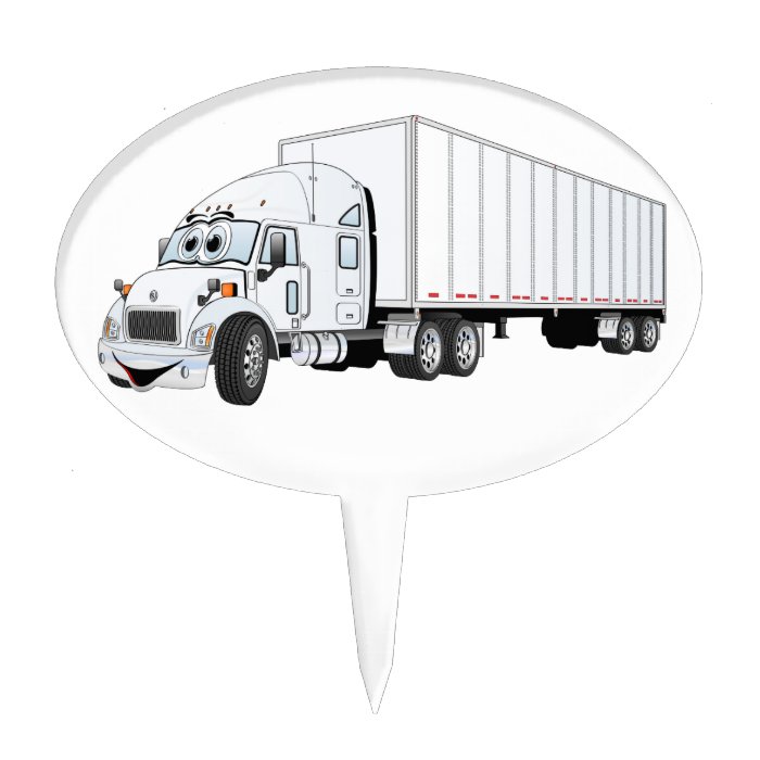 Semi Truck White Trailer Cartoon Cake Toppers