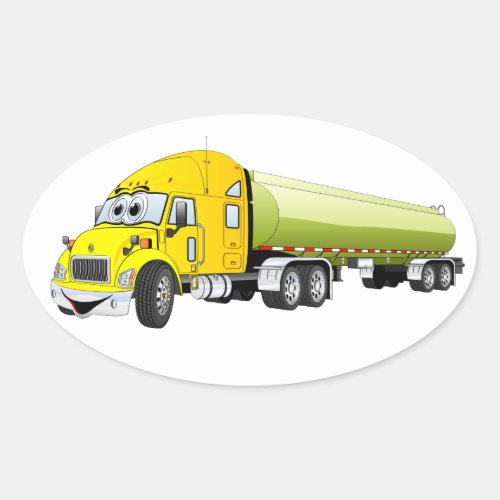 Semi Truck Yellow Green Tanker Trailer Cartoon Oval Sticker