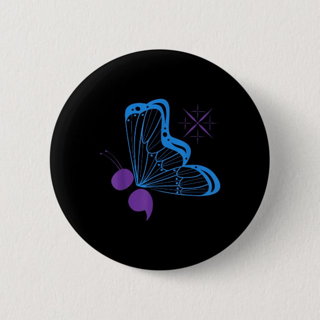 Semicolon 988 Butterfly Suicide Prevention Awarene Button (Front)