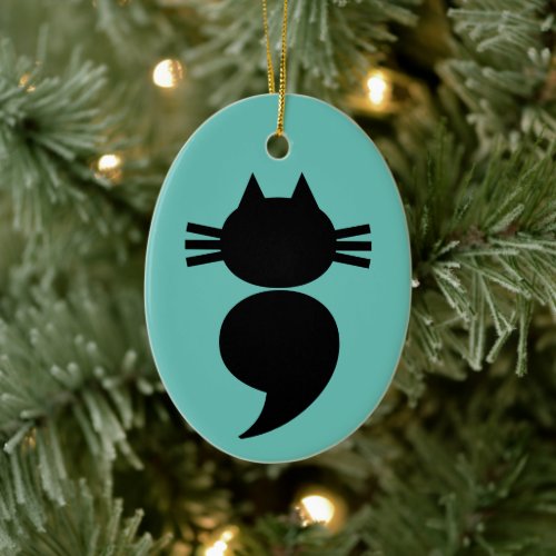 Semicolon Black Cat Ceramic Ornament