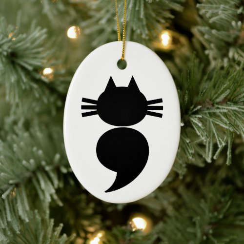 Semicolon Black Cat Ceramic Ornament