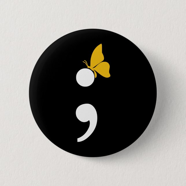 Semicolon Butterfly Depression Prevention Button (Front)
