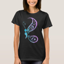 Semicolon Butterfly  Mental Health Suicide Awarene T-Shirt