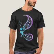Semicolon Butterfly  Mental Health Suicide Awarene T-Shirt