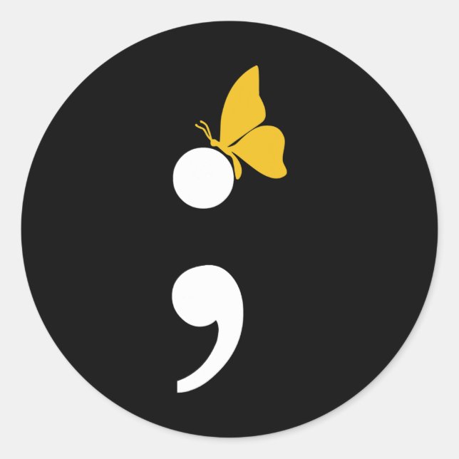 Semicolon Butterfly Suicide Depression Prevention  Classic Round Sticker (Front)
