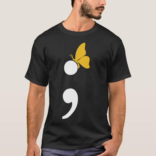 Semicolon Butterfly Suicide Depression Prevention  T-Shirt (Front)
