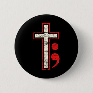 Semicolon Cross Mental Health Awareness Costume Ch Button