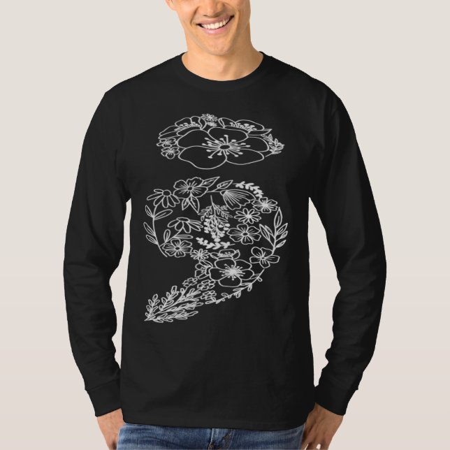 Semicolon Flower Mental Health Awareness Kid Men W T-Shirt (Front)