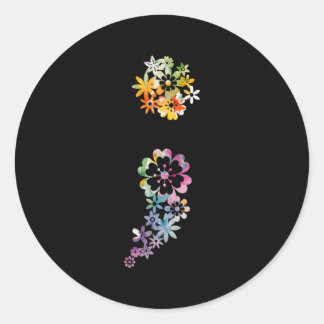 Semicolon Flower Tal Health Matters Awareness Prev Classic Round Sticker