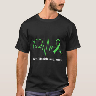 Semicolon Heart Beat Green Ribbon Mental Health T-Shirt