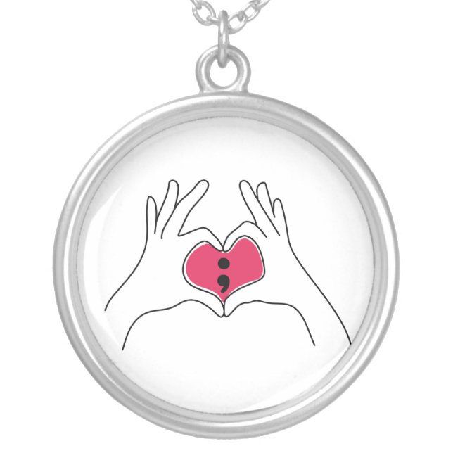 Semicolon Heart Pendant Necklace (Front)